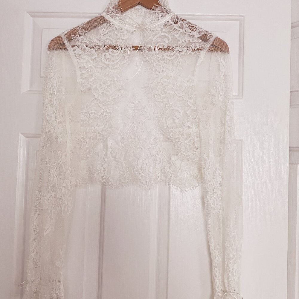 Society James Fiona Long-Sleeve Collared Lace Topper